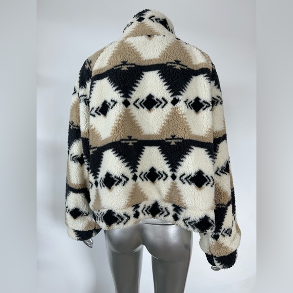 O'Neill crop Sherpa Jacket aztec funnel neck L Cala Long Sleeve - Picture 5 of 14